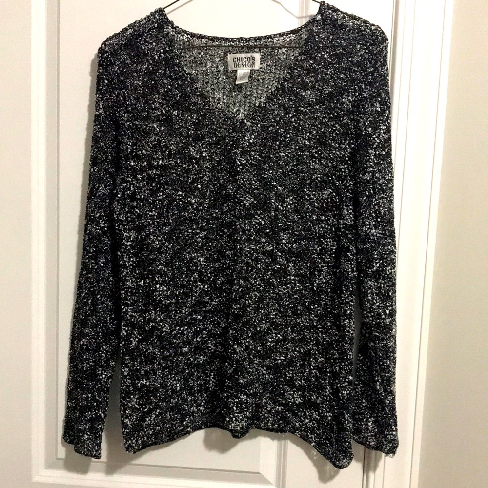 Chico’s Design sheer knit B/W sweater acrylic and rayon NWOT